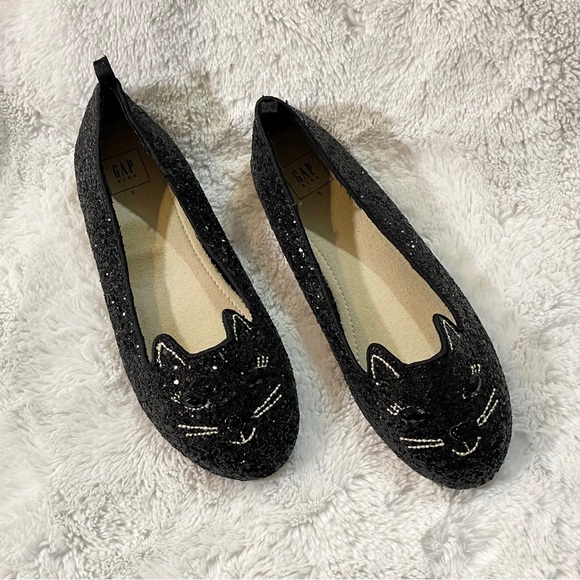 💖🐈‍⬛GAP KIDS SPARKLE BLACK KITTY GLITTER FLATS🐈‍⬛💖 - Picture 3 of 8